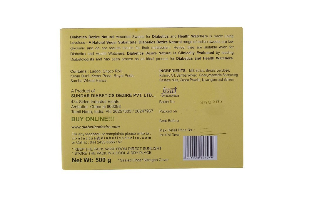 Dezire Natural Diabetics Dezire Sugarless Indian Sweets   Box  500 grams